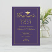 Elegant Paars Gold Afstudeerder Pet College Gradua Aankondiging (Staand voorkant)