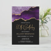 Elegant Paars Gold Agate 80th Birthday Kaart (Staand voorkant)