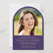 Elegant Paars Gold Arch Foto Graduparty Kaart (Achterkant)