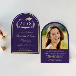 Elegant Paars Gold Arch Foto Graduparty Kaart