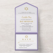 Elegant Paars Gold Bat Mitzvah All In One Uitnodiging (Binnen)