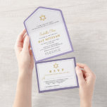 Elegant Paars Gold Bat Mitzvah All In One Uitnodiging<br><div class="desc">Elegant Paars Gold Bat Mitzvah Alle in één uitnodiging</div>