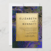 Elegant Paars Gold Black Agate Marble Wedding Kaart (Voorkant)