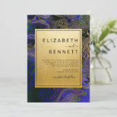 Elegant Paars Gold Black Agate Marble Wedding Kaart (Staand voorkant)