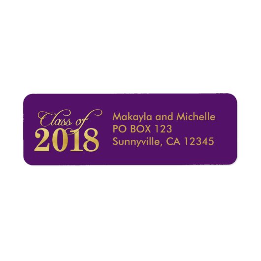 Elegant Paars & Gold Class of 2018 Afstuderen Etiket (Voorkant)