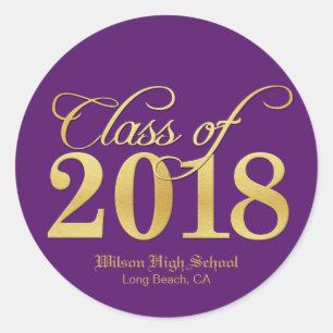 Elegant Paars & Gold Class of 2018 Afstuderen Ronde Sticker