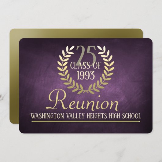 Elegant Paars|Gold Class Reunion Invitation Kaart (Voorkant / Achterkant)