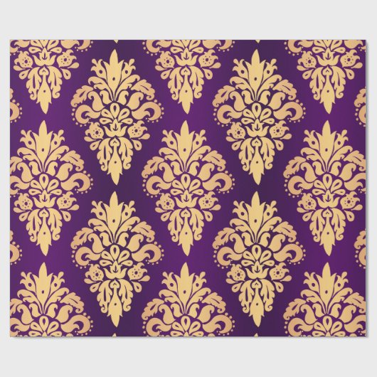 Elegant Paars Gold Classic Damask Patroon Cadeaupapier (Vlak)