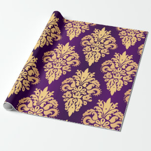 Elegant Paars Gold Classic Damask Patroon Cadeaupapier