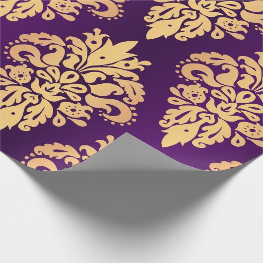 Elegant Paars Gold Classic Damask Patroon Cadeaupapier (Hoek)