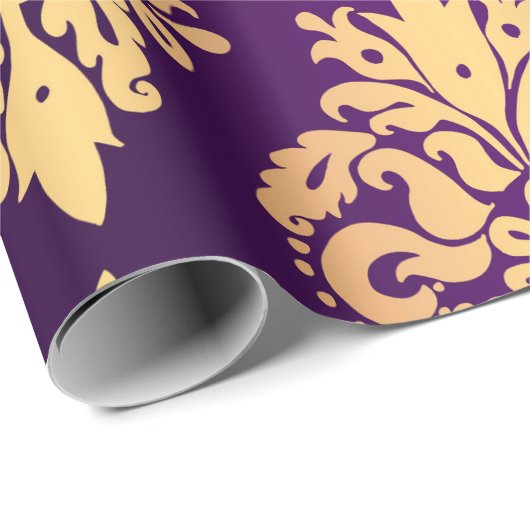 Elegant Paars Gold Classic Damask Patroon Cadeaupapier (Rol Hoek)