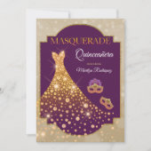 Elegant Paars Gold Diamond Quinceañera Masquerade Kaart (Voorkant)