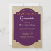 Elegant Paars Gold Diamond Quinceañera Masquerade Kaart (Achterkant)