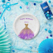 Elegant Paars Gold Dress Birthday Papieren Bordje (Feest)