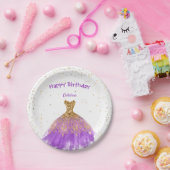 Elegant Paars Gold Dress Birthday Papieren Bordje (Feest)