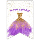 Elegant Paars Gold Dress Birthday Vlaggetjes (Eerste vlag)