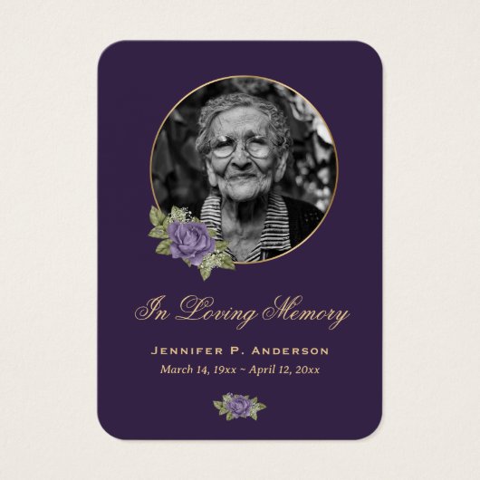 Elegant Paars Gold Floral Funeral Prayer Kaart (Voorkant)