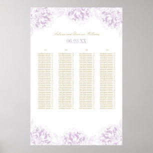 Elegant Paars Gold Floral Peony Wedding Seating Se Poster
