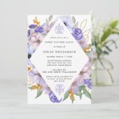 Elegant Paars Gold Floral Sweet Sixteen Kaart (Staand voorkant)