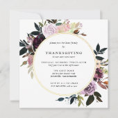 Elegant Paars Gold Floral Thanksgiving Dinner Kaart (Voorkant)