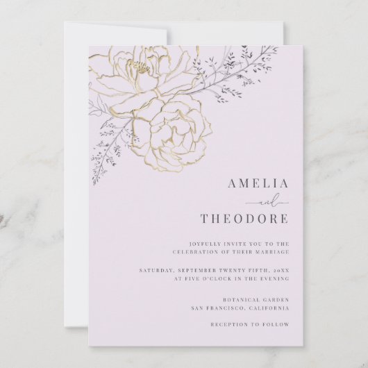 Elegant Paars Gold Floral Wedding Kaart (Voorkant)