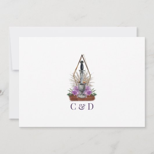 Elegant Paars & Gold Floral Wicca Handfasting Save The Date (Achterkant)