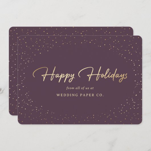 Elegant Paars Gold Foil Hand Lettered Business Feestdagenkaart (Voorkant / Achterkant)