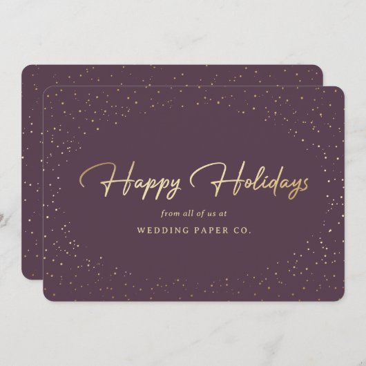 Elegant Paars Gold Foil Hand Lettered Business Feestdagenkaart (Voorkant / Achterkant)