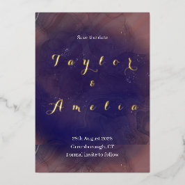 Elegant Paars Gold Foil Wedding Save the Date Folie Uitnodiging