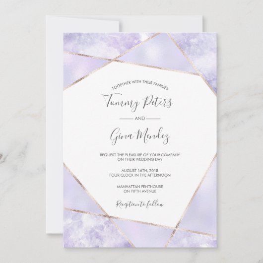 Elegant Paars & Gold Geometic Wedding Uitnodiging (Voorkant)