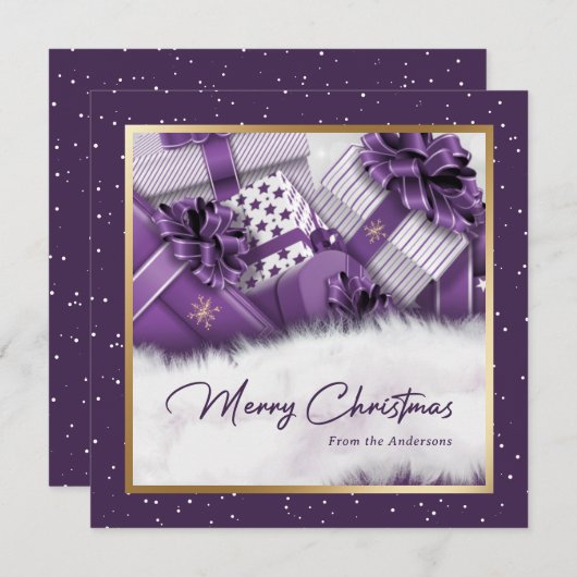 Elegant Paars Gold Gifts Sneeuwkerstkaarten Feestdagenkaart (Voorkant / Achterkant)