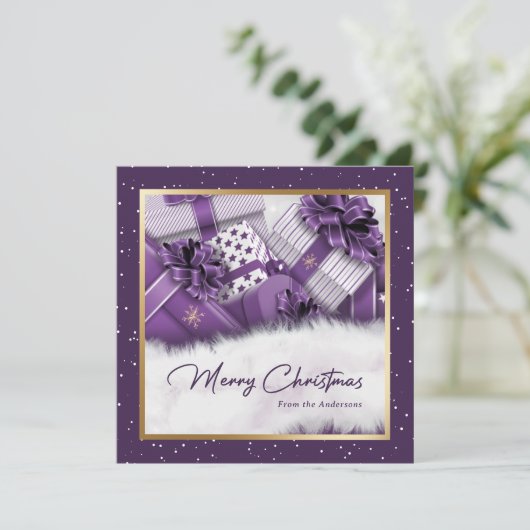 Elegant Paars Gold Gifts Sneeuwkerstkaarten Feestdagenkaart (Staand voorkant)