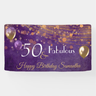 Elegant Paars Gold Glam 50 en Fabulous Birthday Spandoek