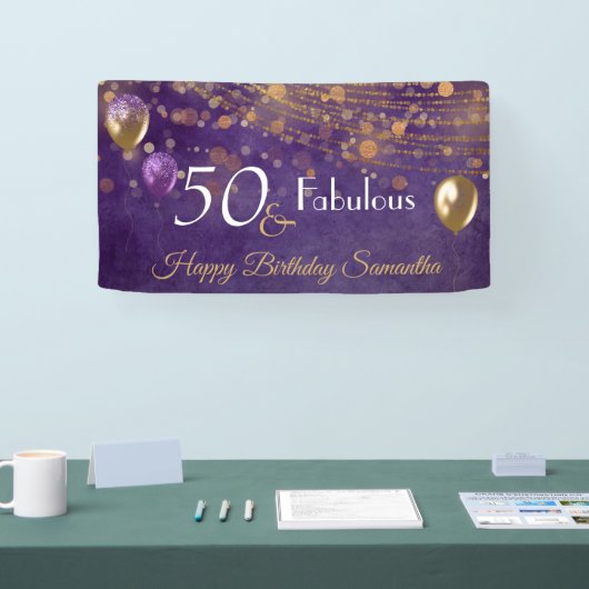 Elegant Paars Gold Glam 50 en Fabulous Birthday Spandoek (Beurs)