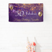 Elegant Paars Gold Glam 50 en Fabulous Birthday Spandoek (Insitu)