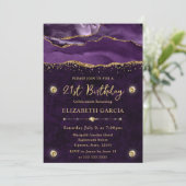 Elegant Paars & Gold Glitter Agate 21st Birthday Kaart (Staand voorkant)