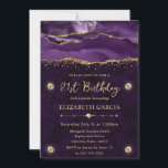 Elegant Paars & Gold Glitter Agate 21st Birthday Kaart<br><div class="desc">Elegant Paars en Gold Glitter Agate met een marmer textuur achtergrond en gouden diamanten</div>