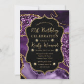 Elegant Paars & Gold Glitter Agate 21st Birthday Kaart (Voorkant)