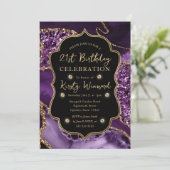 Elegant Paars & Gold Glitter Agate 21st Birthday Kaart (Staand voorkant)