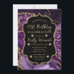 Elegant Paars & Gold Glitter Agate 21st Birthday Kaart<br><div class="desc">Elegant Paars en Gold Glitter Ocean Agate Geode Slices design met  goud lijst en diamanten clipart</div>