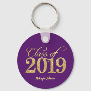 Elegant Paars & Gold Glitter Class of 2019 Sleutelhanger