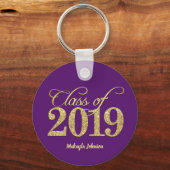 Elegant Paars & Gold Glitter Class of 2019 Sleutelhanger (Voorkant)