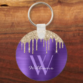 Elegant Paars Gold Glitter Drivers Monogram Naam Sleutelhanger (Voorkant)