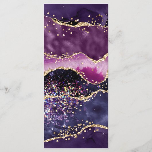 Elegant Paars Gold Glitter Marble Agate Wedding Menu (Achterkant)