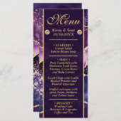 Elegant Paars Gold Glitter Marble Agate Wedding Menu (Voorkant / Achterkant)