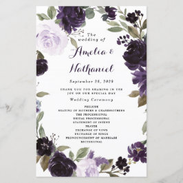 Elegant Paars Gold Green Floral Wedding Programs