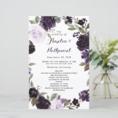 Elegant Paars Gold Green Floral Wedding Programs (Staand voorkant)