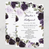 Elegant Paars Gold Green Floral Wedding Programs (Voorkant / Achterkant)
