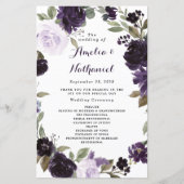Elegant Paars Gold Green Floral Wedding Programs (Voorkant)