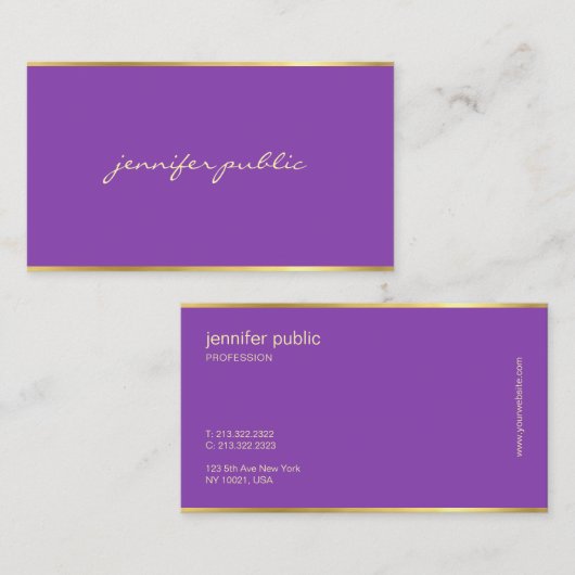 Elegant Paars Gold Hand Script Artistic Elite Visitekaartje (Voorkant / Achterkant)
